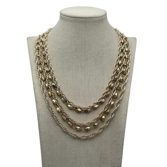 Coro Jewelry - Coro Multi-Strand Gold-Tone Chain Mid-Century Vintage Necklace
